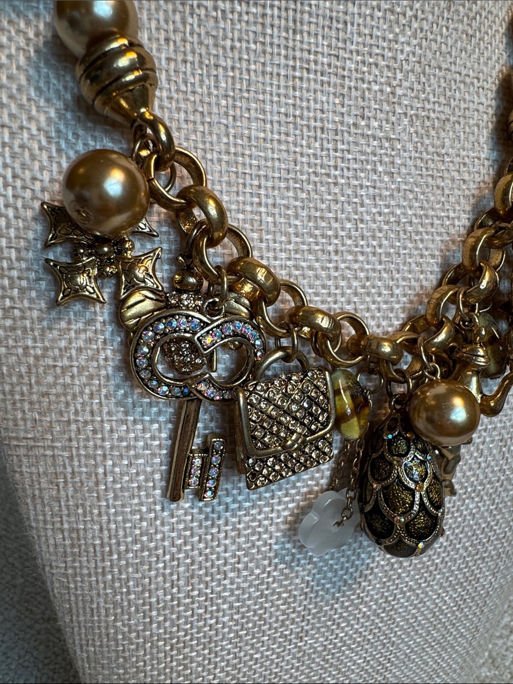 Gold-Tone Charm Pearl Statement Necklace - Women's Jewelry - Picture 2 of 5